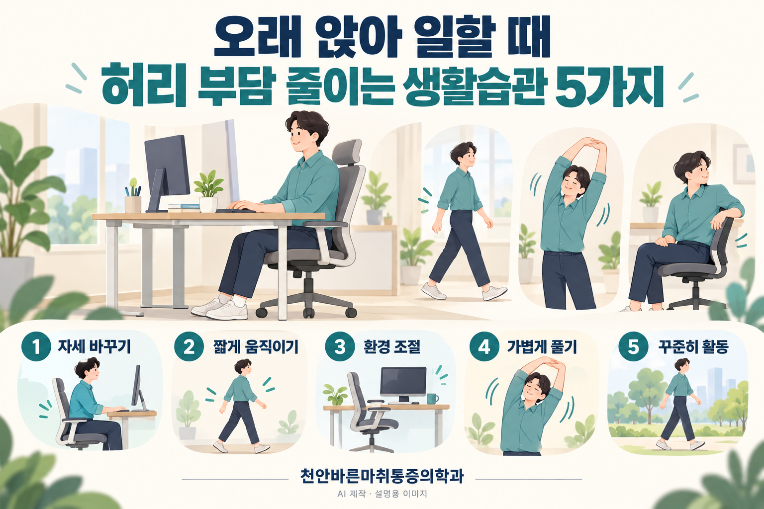 오래 앉아 일할 때, 허리 부담을 줄이는 생활습관 5가지